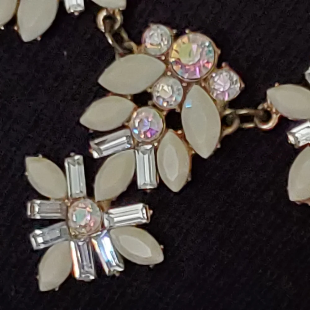 J. Crew brasstone statement necklace with cream marquis stones and ab stones